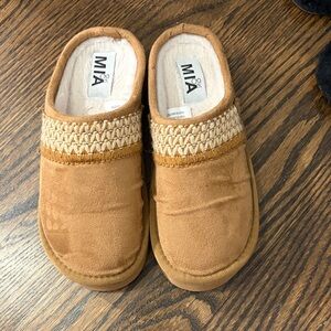 MIA Tan Suede-Look Braided-Trim Slip-On Slippers